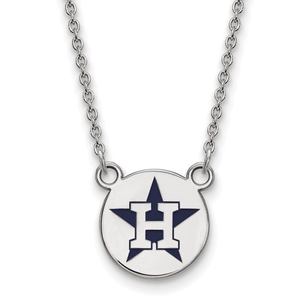 Sterling Silver MLB Houston Astros SM Enamel Star Disc Necklace, 18 In